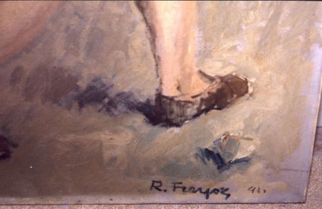 tableau : L’Abbaye de jeunesse près de la porte de Nerviaux à Pamiers, détail de la signature - © Ministère de la Culture (France), Conservation des antiquités et des objets d’art de l'Ariège – Tous droits réservés 