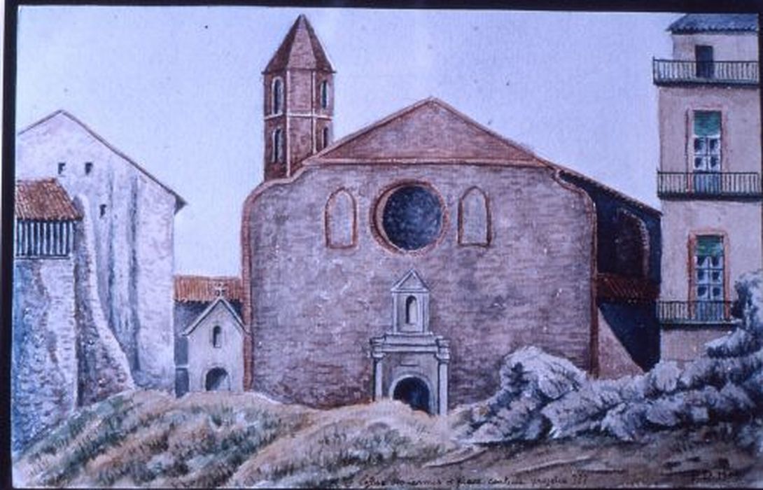 dessin : Eglise des Carmes et place centrale projetée - © Ministère de la Culture (France), Conservation des antiquités et des objets d’art de l'Ariège – Tous droits réservés