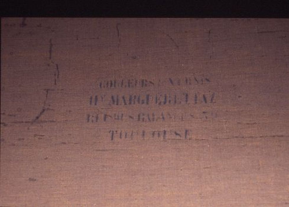 tableau : Portrait en pied de Théodose Vignes, revers, détail - © Ministère de la Culture (France), Conservation des antiquités et des objets d’art de l'Ariège – Tous droits réservés 