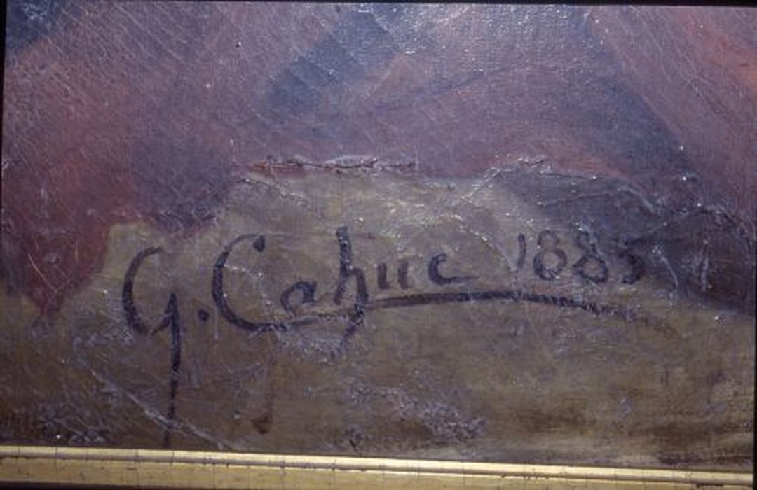 tableau : Le Départ d'Ulysse, détail de la signature - © Ministère de la Culture (France), Conservation des antiquités et des objets d’art de l'Ariège – Tous droits réservés 