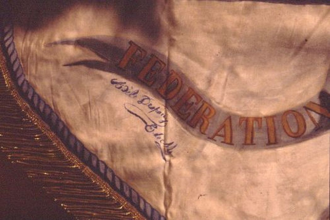 bannière de procession : Immaculée Conception, détail - © Ministère de la Culture (France), Conservation des antiquités et des objets d’art de l'Ariège – Tous droits réservés 