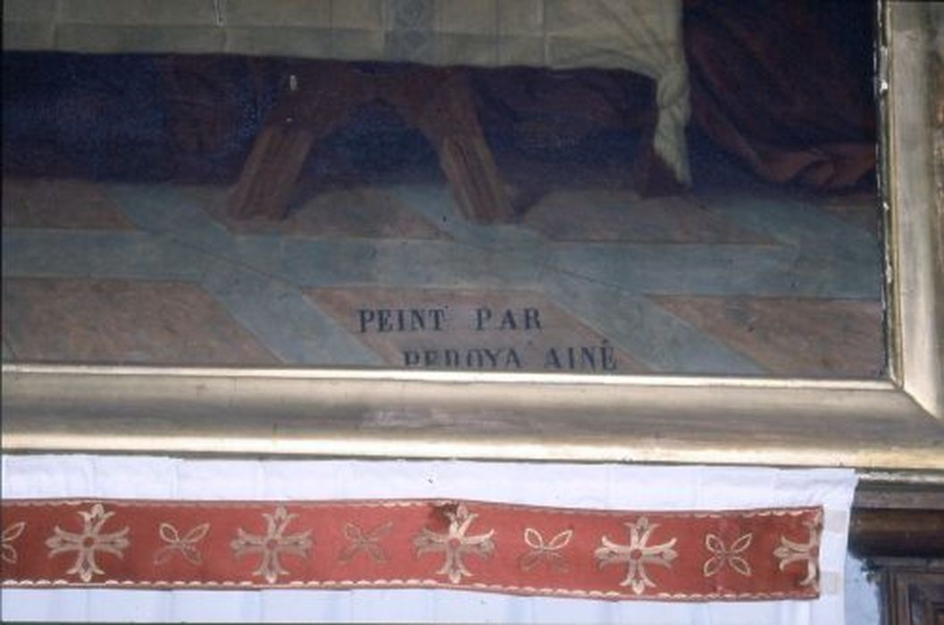 tableau : Cène (la), détail de la signature - © Ministère de la Culture (France), Conservation des antiquités et des objets d’art de l'Ariège – Tous droits réservés 