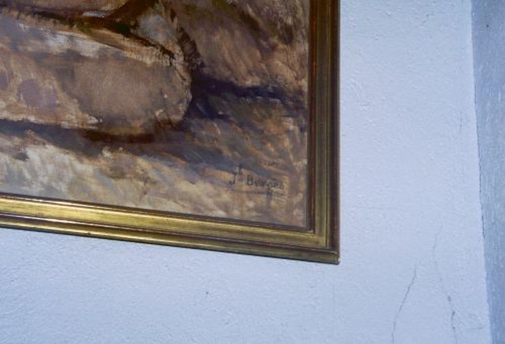 tableau : Vieille dame assise à l’entrée de sa porte, détail de la signature - © Ministère de la Culture (France), Conservation des antiquités et des objets d’art de l'Ariège – Tous droits réservés 