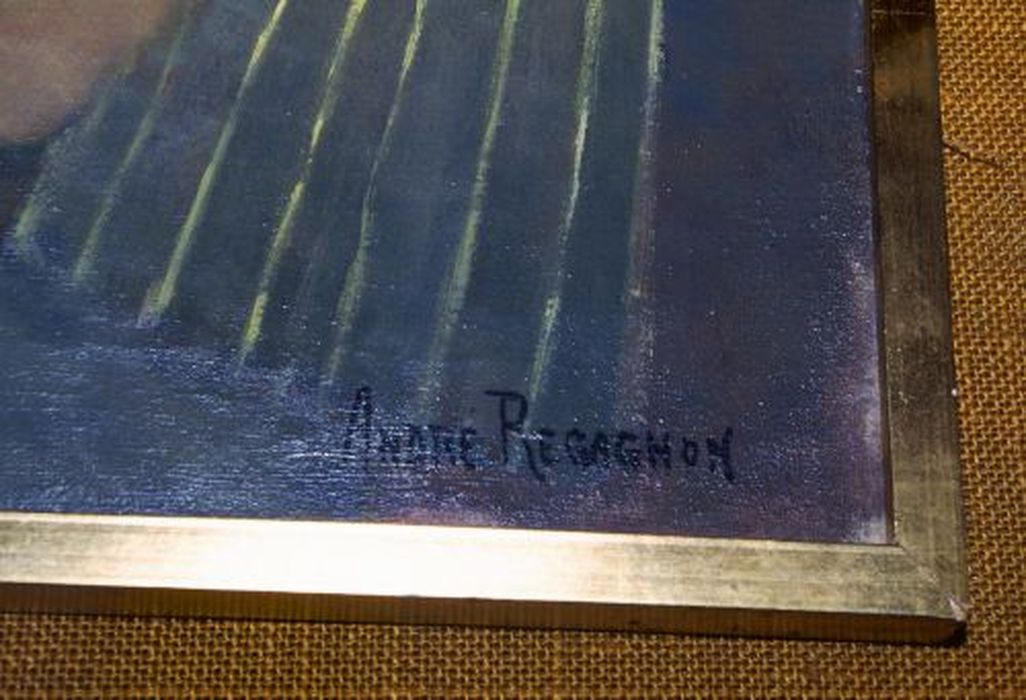 tableau : Madame Regagnon, mère de l'artiste, détail de la signature - © Ministère de la Culture (France), Conservation des antiquités et des objets d’art de l'Ariège – Tous droits réservés 