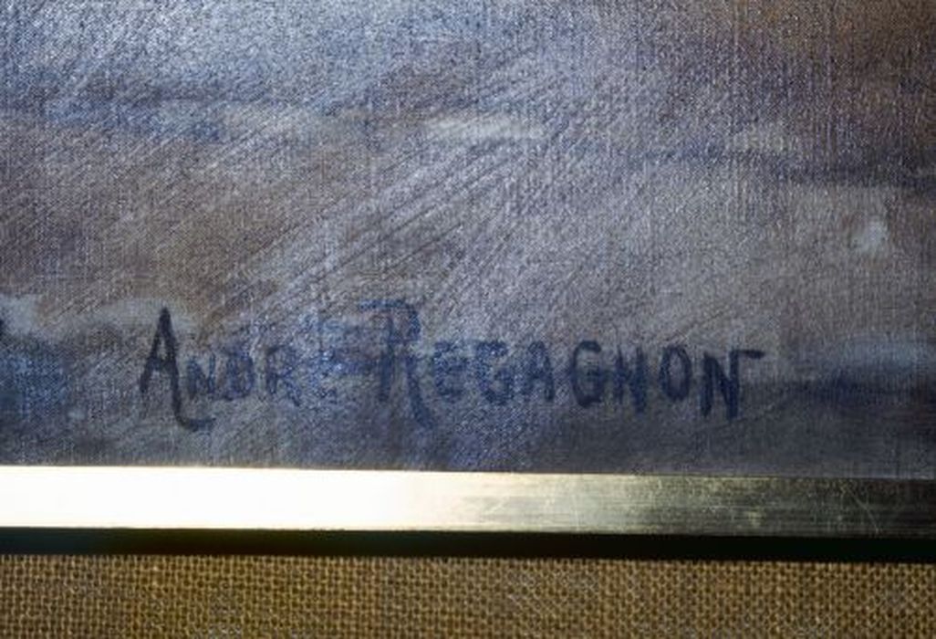 tableau : Les Joueurs de dames, détail de la signature - © Ministère de la Culture (France), Conservation des antiquités et des objets d’art de l'Ariège – Tous droits réservés 