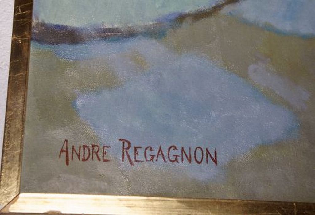 tableau : Vers le marché, détail de la signature - © Ministère de la Culture (France), Conservation des antiquités et des objets d’art de l'Ariège – Tous droits réservés 