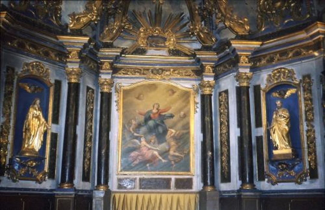 retable, statues, tableau (maître-autel, baldaquin) : Saint Joseph, Vierge (la), l'Assomption