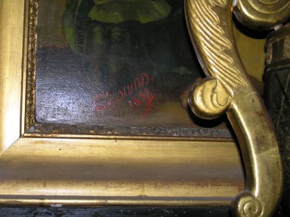 tableau : Saint Jean l'Evangéliste, détail de la signature - © Ministère de la Culture (France), Conservation des antiquités et des objets d’art de l'Ariège – Tous droits réservés 