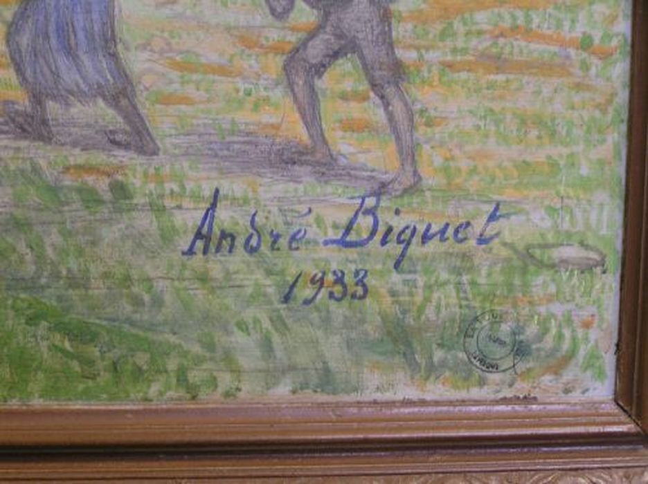 tableau : Paysage autour d'un château féodal, détail de la signature - © Ministère de la Culture (France), Conservation des antiquités et des objets d’art de l'Ariège – Tous droits réservés 