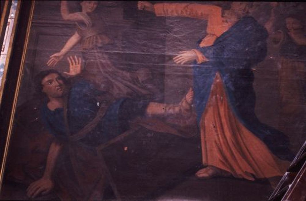 tableau : Jésus chassant les marchands du temple, vue partielle