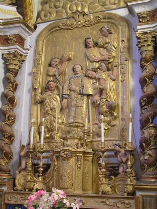 retable du maître-autel, haut-relief : Lapidation de saint Etienne