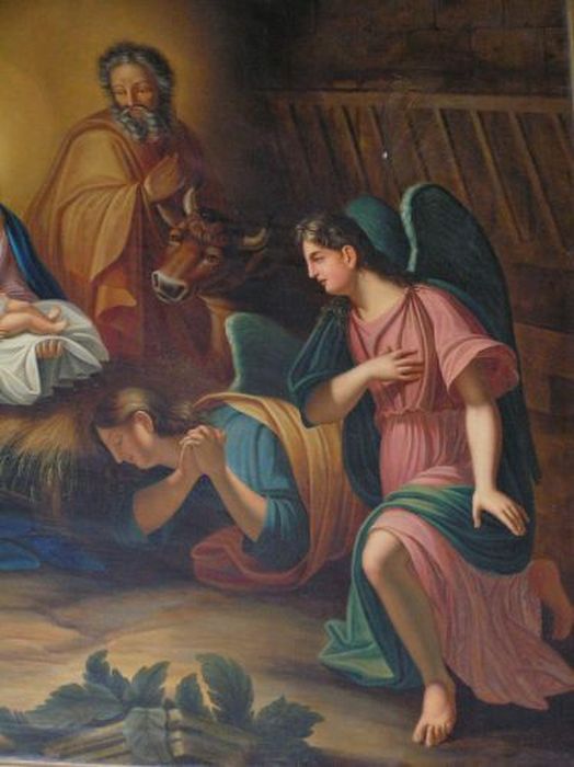 tableau : Nativité et adoration des Anges, vue partielle