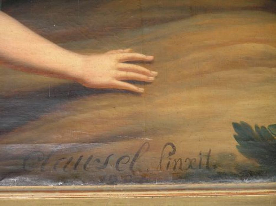 Tableau : Nativité et adoration des Anges, détail de la signature