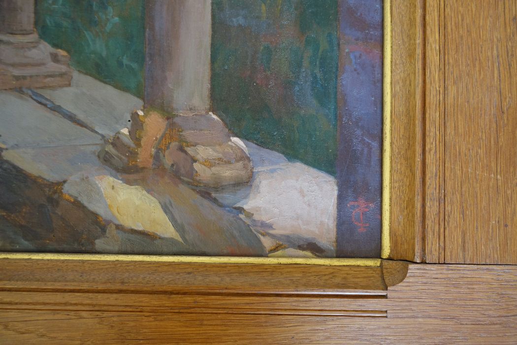 tableau : Cloître de Saint-Lizier (le), détail de la signature - © Ministère de la Culture (France), Conservation des antiquités et des objets d’art de l'Ariège – Tous droits réservés 