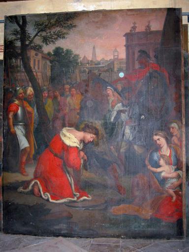 Tableau : Scène de la vie de saint Pantaléon (arrestation du saint ?), vue générale - © Ministère de la Culture, 2003 ; © Conseil régional de Champagne-Ardenne, 2003 ; © Conseil général de l'Aube, 2003