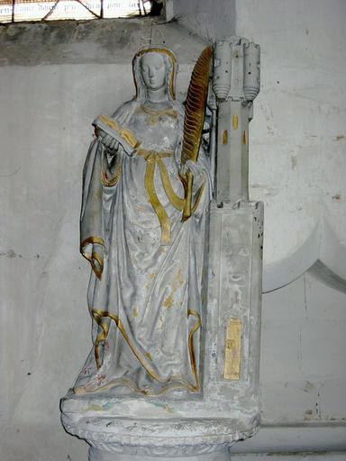 Statue : Sainte Barbe, vue générale - © Ministère de la Culture, 2003 ; © Conseil régional de Champagne-Ardenne, 2003 ; © Conseil général de l'Aube, 2003