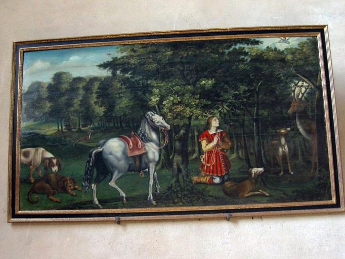 Panneau peint : Chasse de saint Hubert