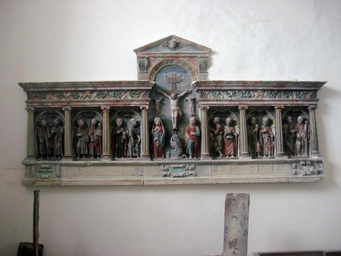 Retable (bas-relief) : Christ entre les douze apôtres, vue générale