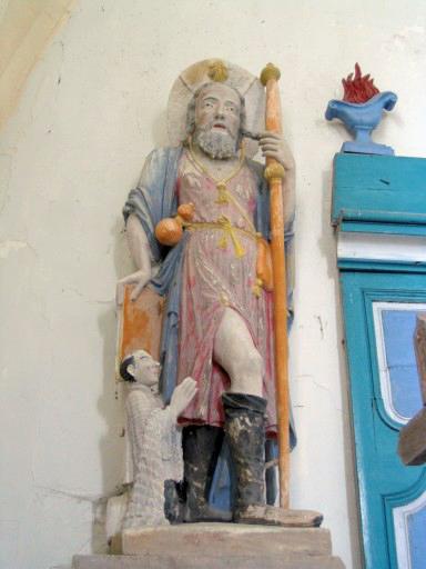 Groupe sculpté : Saint Jacques et donateur, vue générale - © Ministère de la Culture, 2003 ; © Conseil régional de Champagne-Ardenne, 2003 ; © Conseil général de l'Aube, 2003