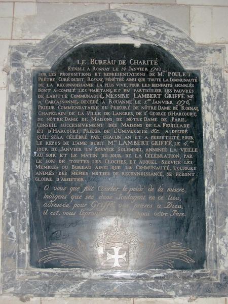 Plaque commémorative de fondation de Lambert Griffé