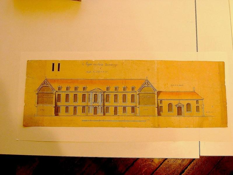 Dessin : Projet du sieur Jossenay, façade du cottez de la cour (dépôt de l'Hôtel-Dieu au musée des Beaux-Arts)