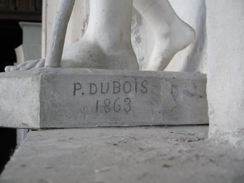 statue : Saint Jean-Baptiste enfant, détail de la signature et de la date