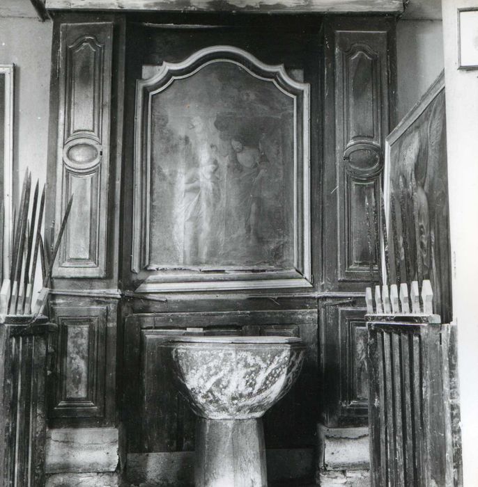 fonts baptismaux (cuve baptismale), lambris, tableau : Baptême du Christ