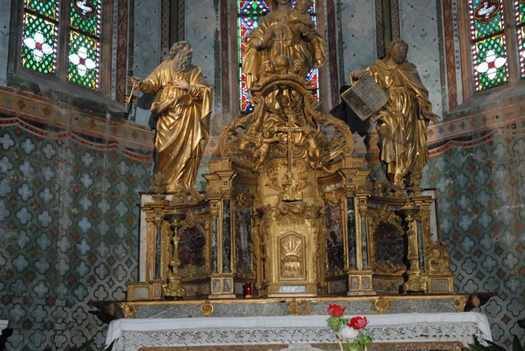 tabernacle, statues : Vierge à l'Enfant, Saint Pierre, Saint Paul (maître-autel) - © Ministère de la Culture (France), Conservation des antiquités et des objets d’art de l’Aude – Tous droits réservés