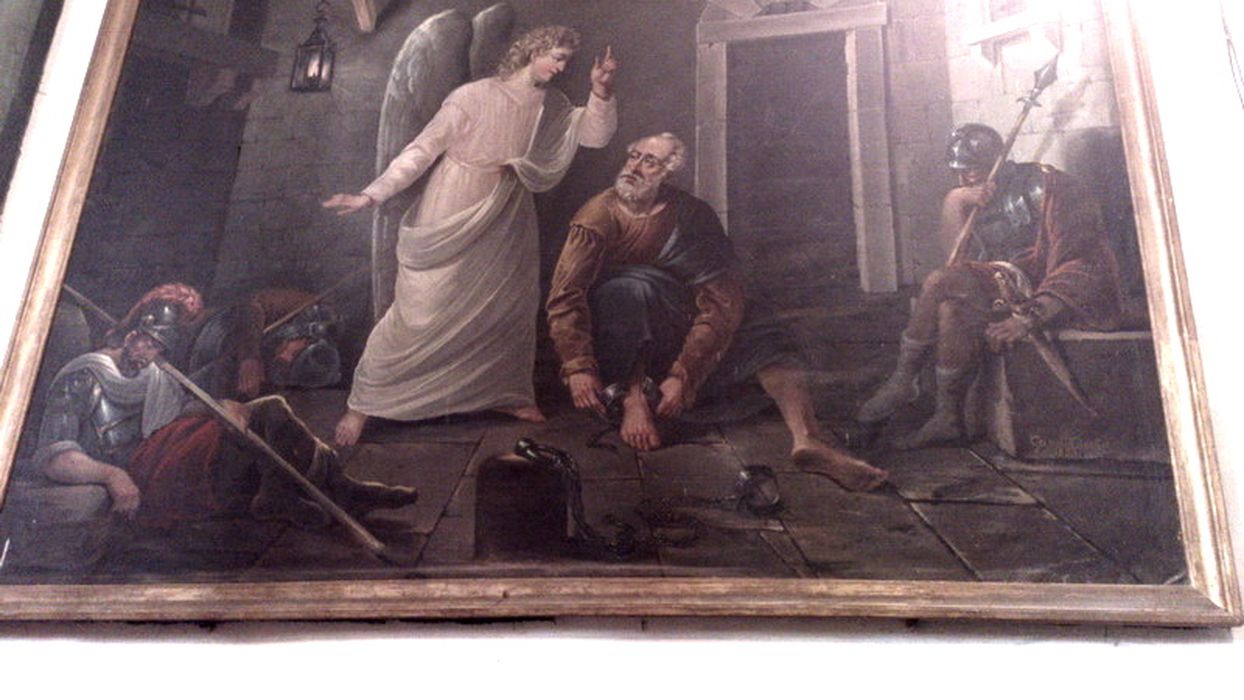 tableau et son cadre : Délivrance de saint Pierre apôtre par un ange