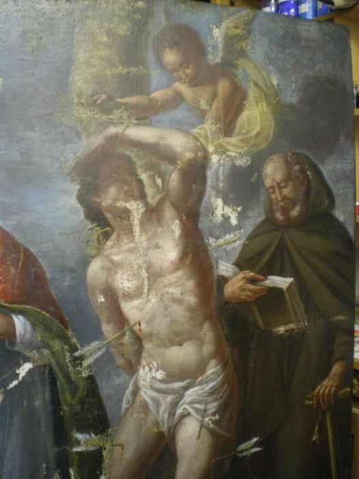 tableau : Saint Sébastien, saint Paul-Serge, saint Antoine ermite