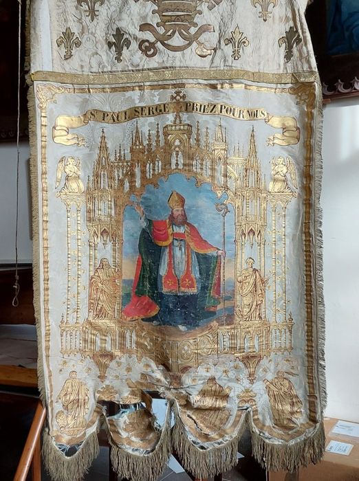bannière de procession : Vierge à l'Enfant du Rosaire et saint Paul-Serge - © Ministère de la Culture (France), Conservation des antiquités et des objets d’art de l’Aude – Tous droits réservés
