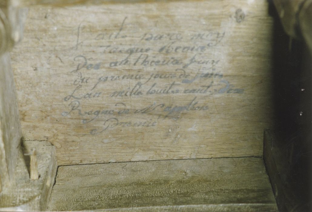 tabouret de chantre, détail d’une inscription