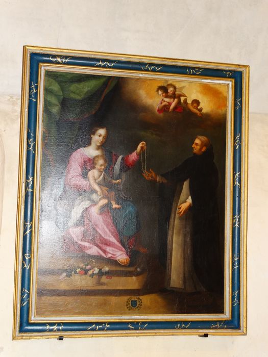 Tableau : Donation du rosaire à sainte Catherine de Sienne et à saint Dominique