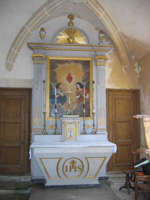 autel latéral sud, tabernacle, retable, tableau : Anges adorateurs