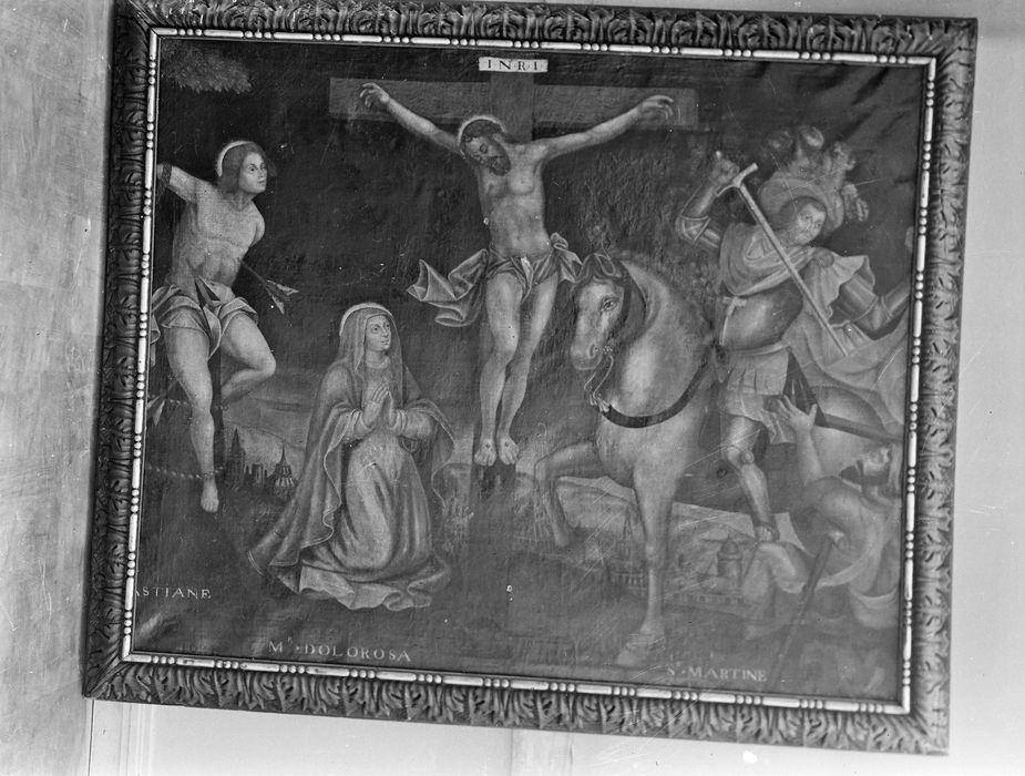 tableau : Crucifixion, Charité de saint Martin et Martyr de saint Sébastien