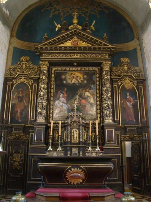maître-autel, tabernacle, retable, tableaux : Adoration des bergers, Saint Georges et Sainte Geneviève