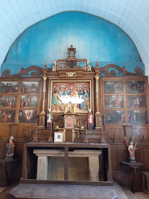maître-autel, gradins, tabernacle, retable, haut-relief : Cène (la)