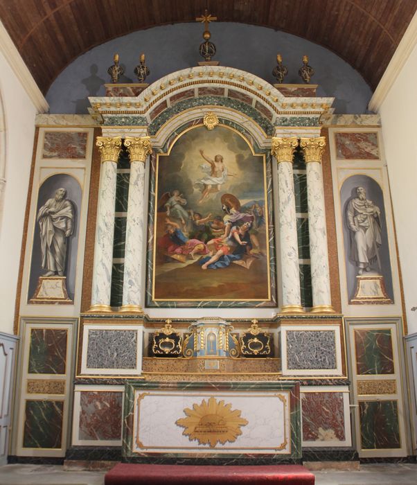 maître-autel, retable, tableaux : Résurrection, saint Paul et saint Pierre