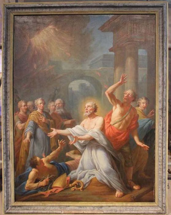 Tableau et son cadre : Saint Quentin fustigé par Arixio