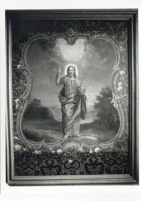 Tableau et son cadre : Christ Sauveur du Monde