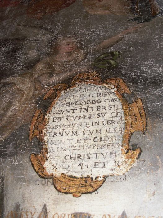 tableau : Christ en croix rédempteur de l'univers, détail de l’inscription