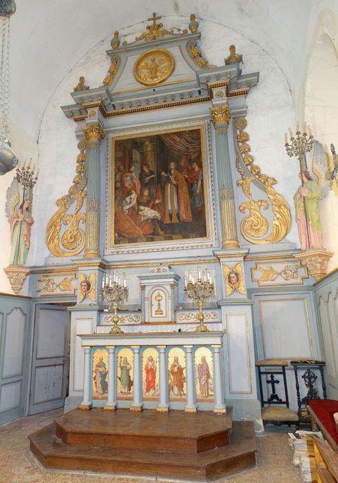 Autel (maître-autel), tabernacle, retable et tableau : Saint Aubin ressuscitant un enfant