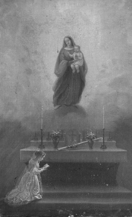 Tableau ex-voto : Apparition de la Vierge à l'Enfant à une communiante