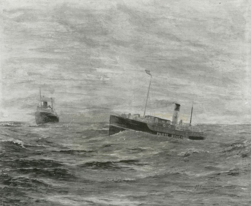 tableau ex-voto : Pilote à vapeur croisant un paquebot