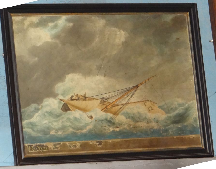 Tableau ex-voto : Navire démâté dans la tempête (T 12 ?)