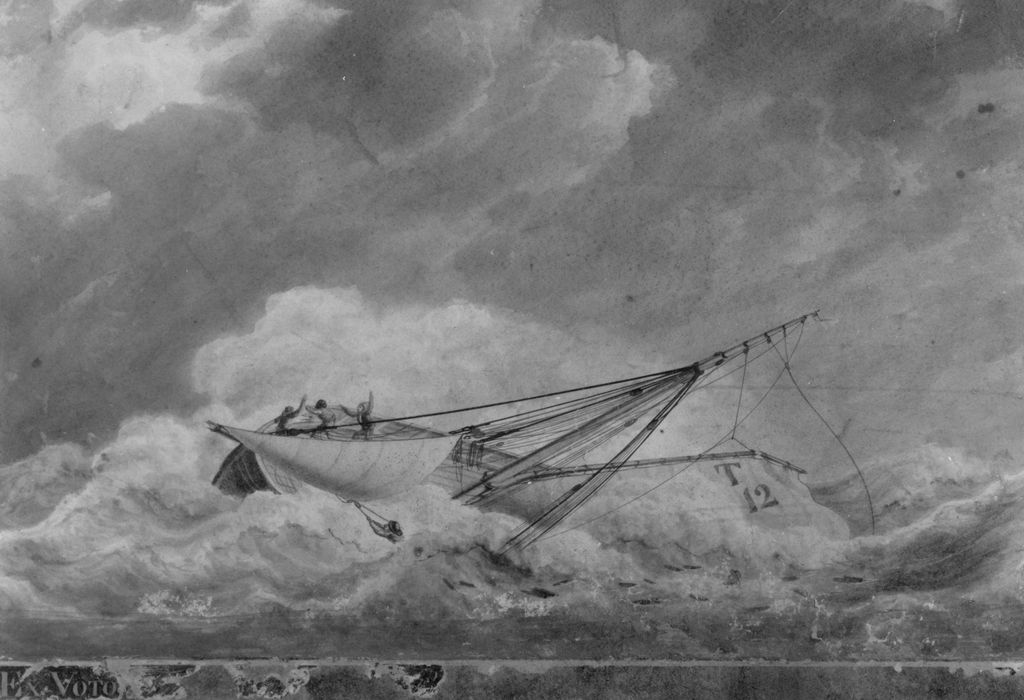tableau ex-voto : Navire démâté dans la tempête (T 12 ?)