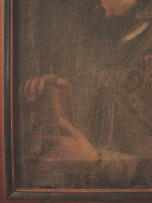 tableau : Saint en méditation, détail