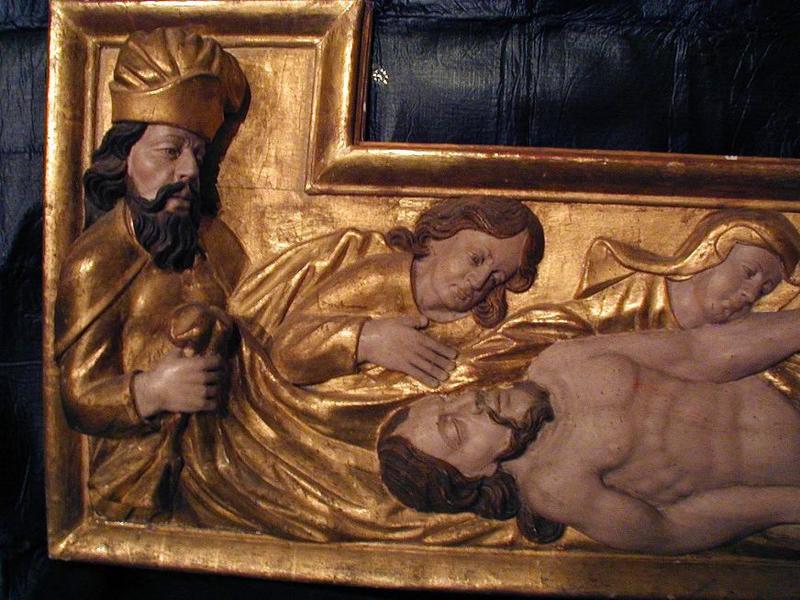 bas-relief : la Mise au tombeau, détail - © Ministère de la Culture (France), Conservation des antiquités et objets d'art du Cantal, tous droits réservés