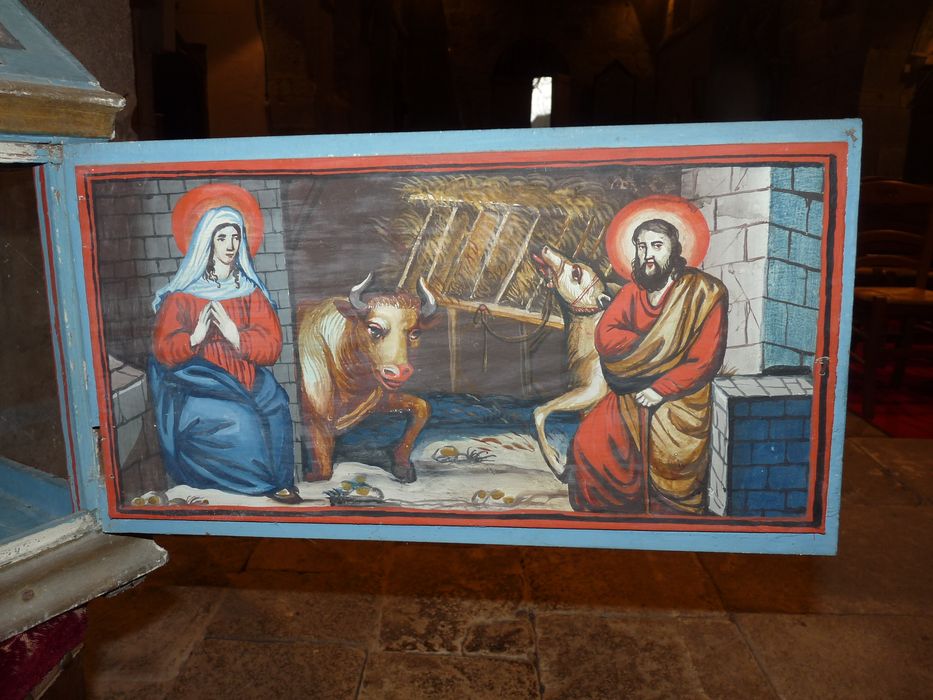 crèche de noël, détail du décor peint