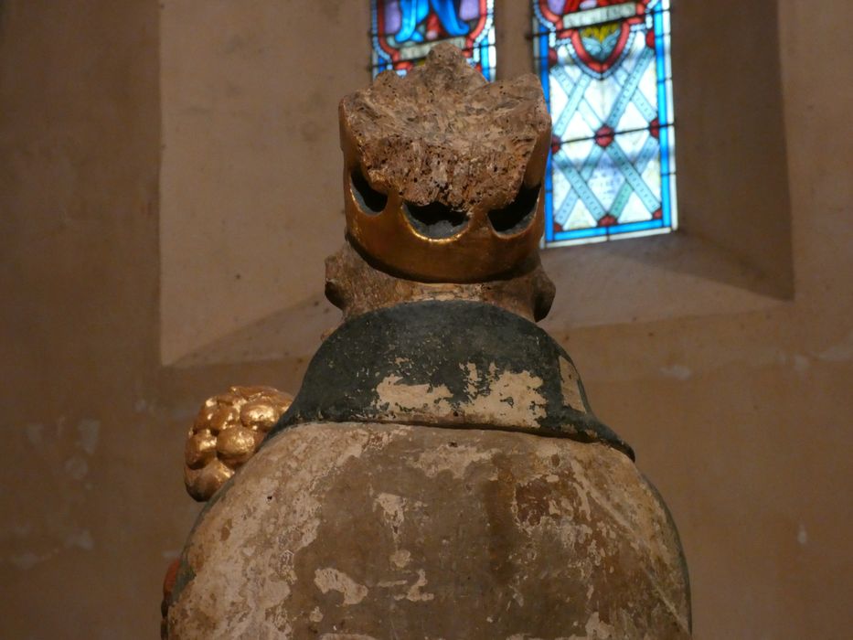statue : Vierge à l'Enfant avec livre et encrier (Vierge à l'encrier), détail du revers